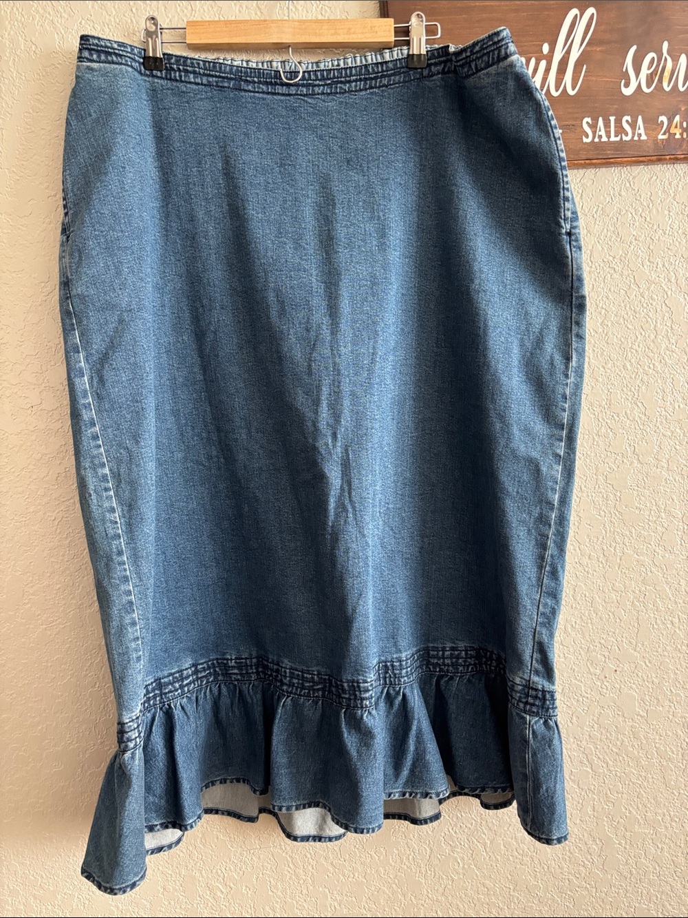 Liz & Me Medium Blue Denim Midi Skirt with Ruffle Hem